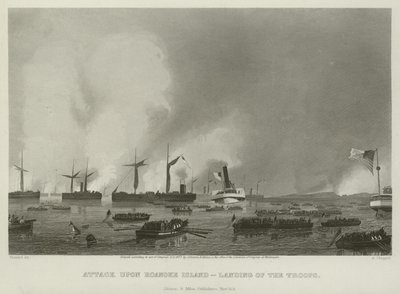 Aanval op Roanoke Island - landing van de troepen, 1862 door Alonzo Chappel